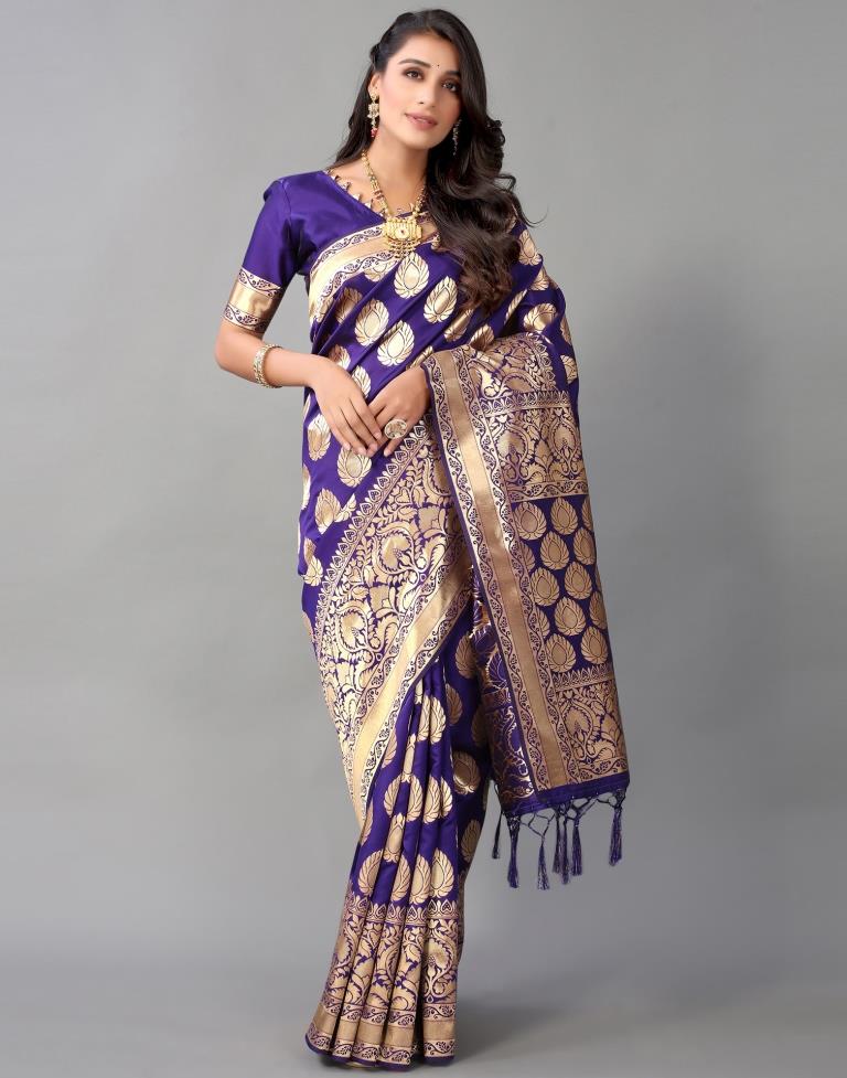 Violet And Golden Silk Saree | Leemboodi