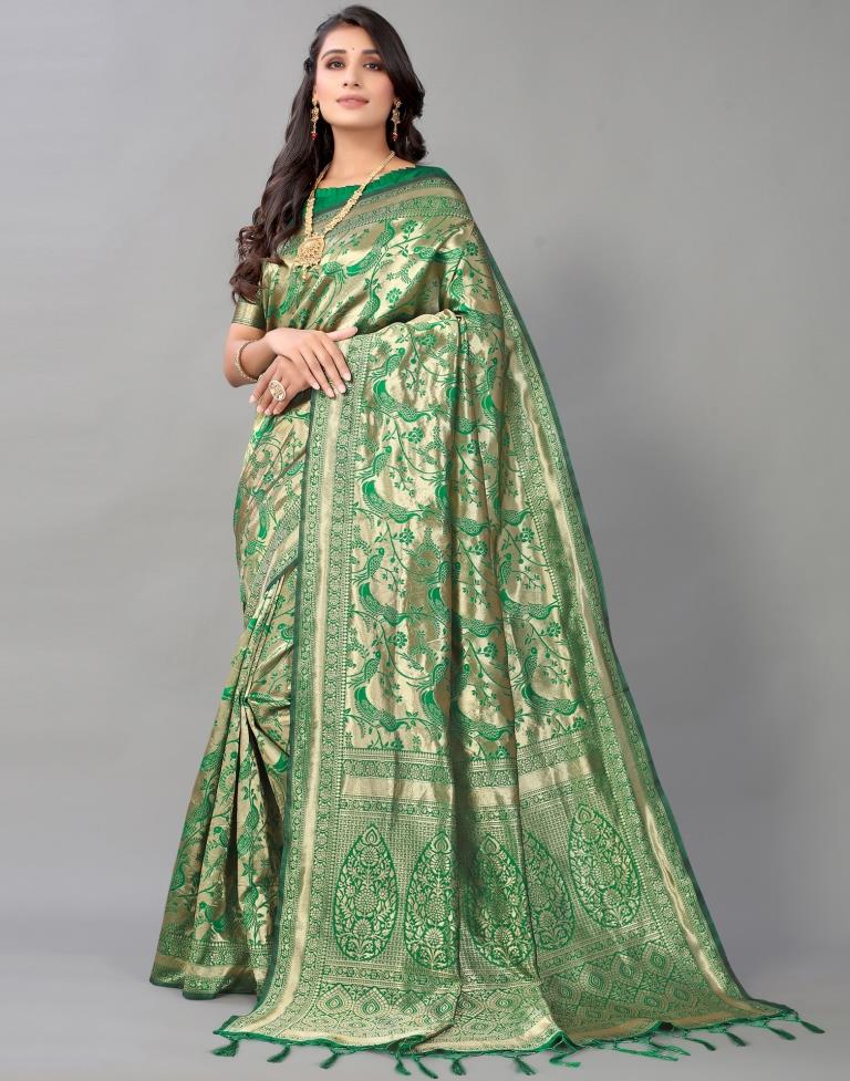 Green And Golden Silk Saree | Leemboodi