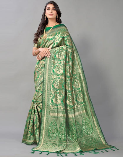 Green And Golden Silk Saree | Leemboodi