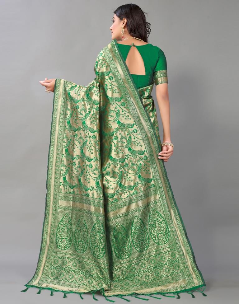 Green And Golden Silk Saree | Leemboodi