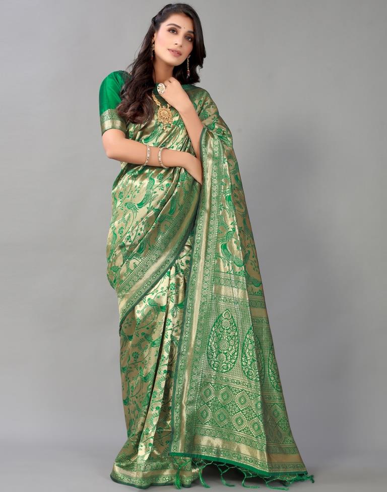 Green And Golden Silk Saree | Leemboodi
