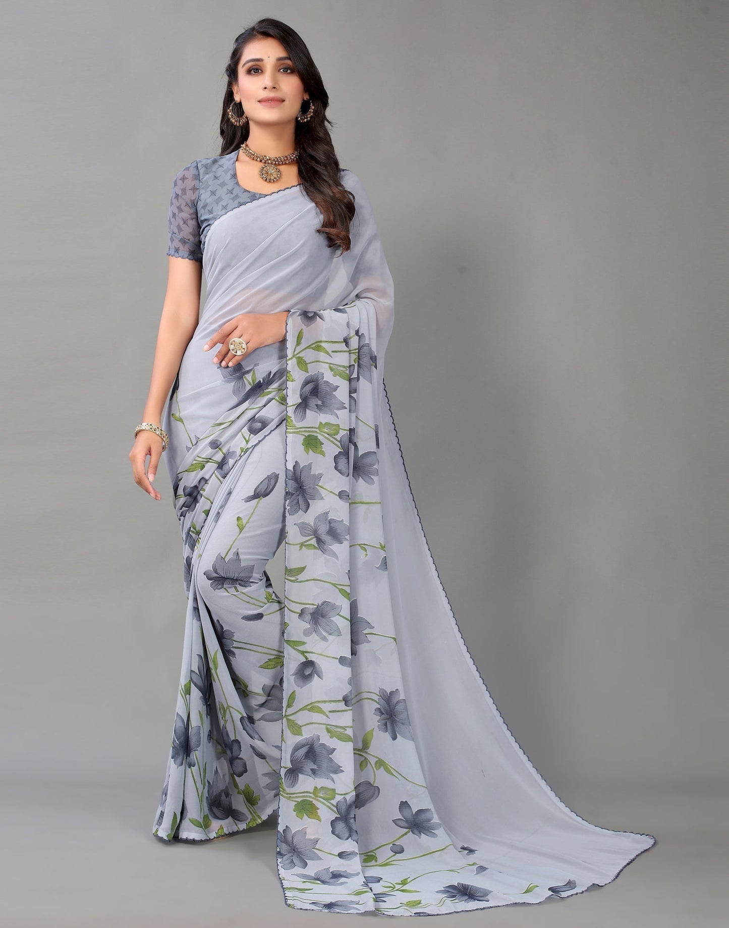 Grey Georgette Saree | Leemboodi