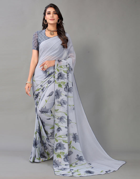 Grey Georgette Saree | Leemboodi
