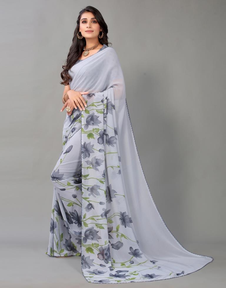 Grey Georgette Saree | Leemboodi