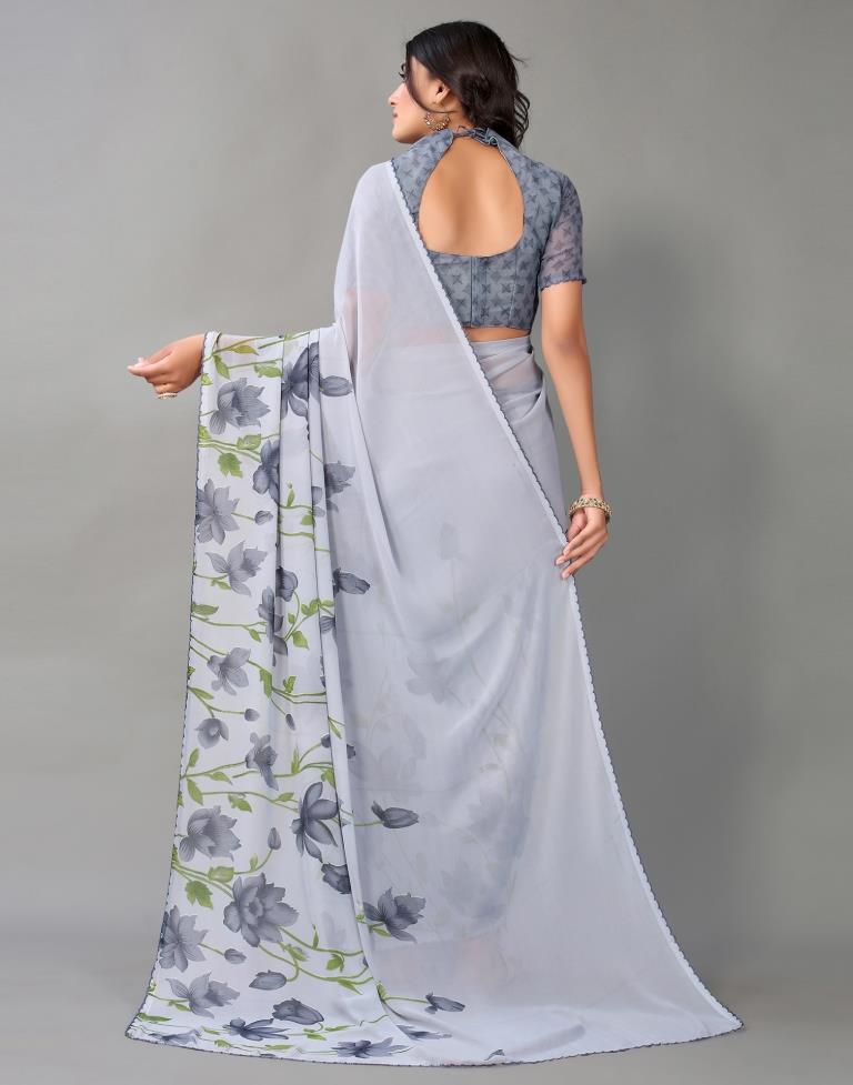 Grey Georgette Saree | Leemboodi