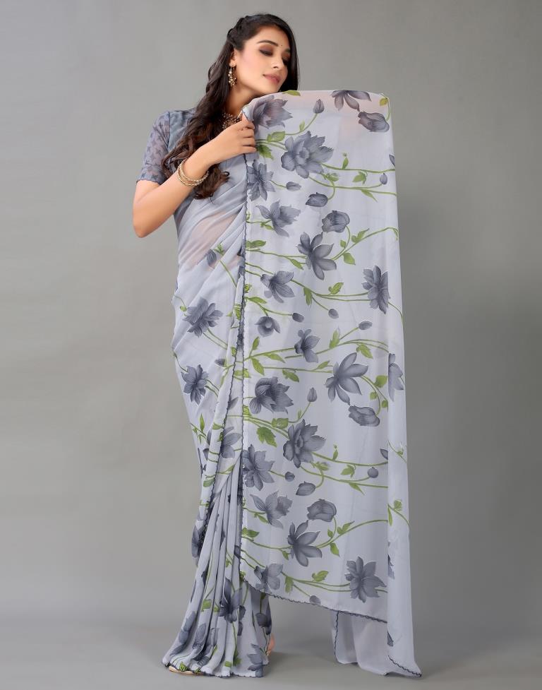 Grey Georgette Saree | Leemboodi