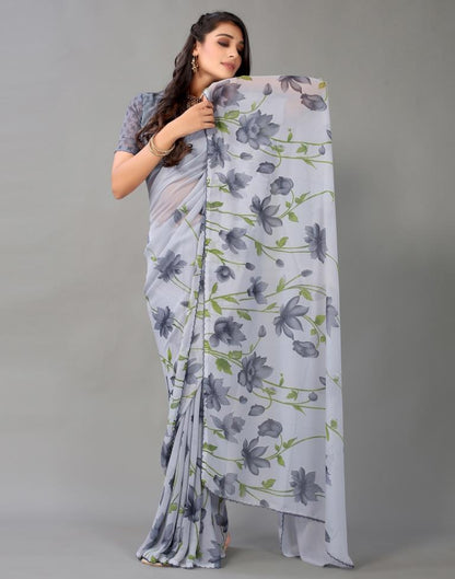 Grey Georgette Saree | Leemboodi