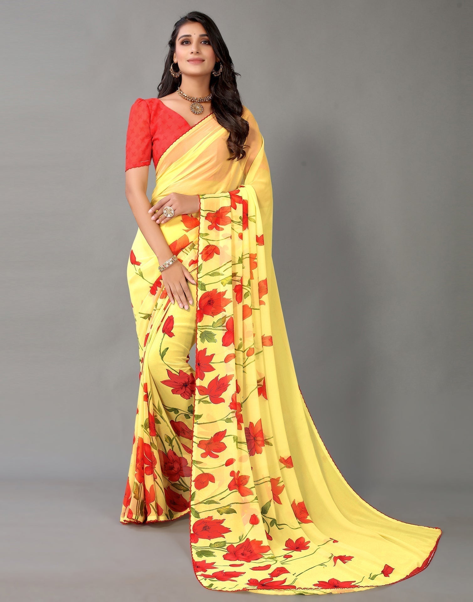 Yellow Georgette Saree | Leemboodi