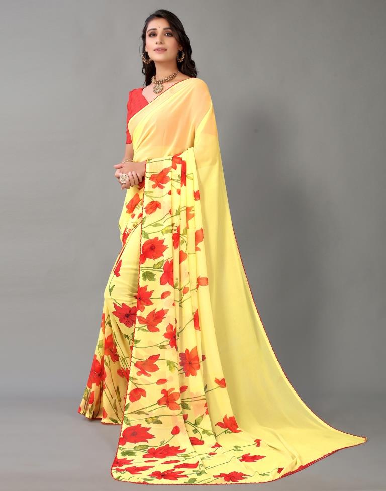 Yellow Georgette Saree | Leemboodi