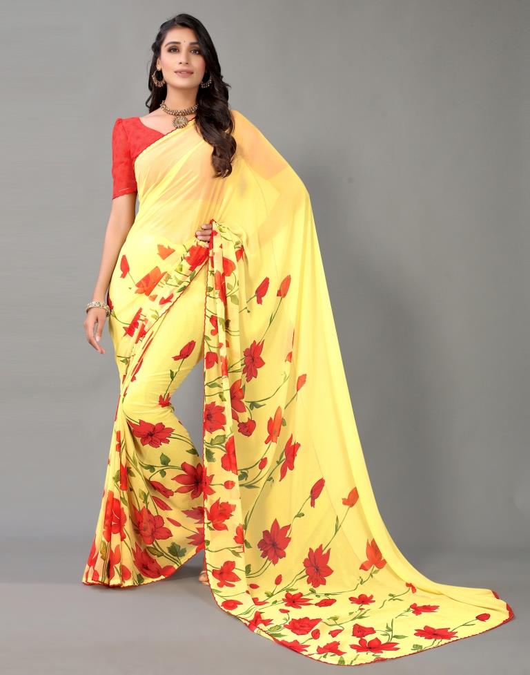 Yellow Georgette Saree | Leemboodi