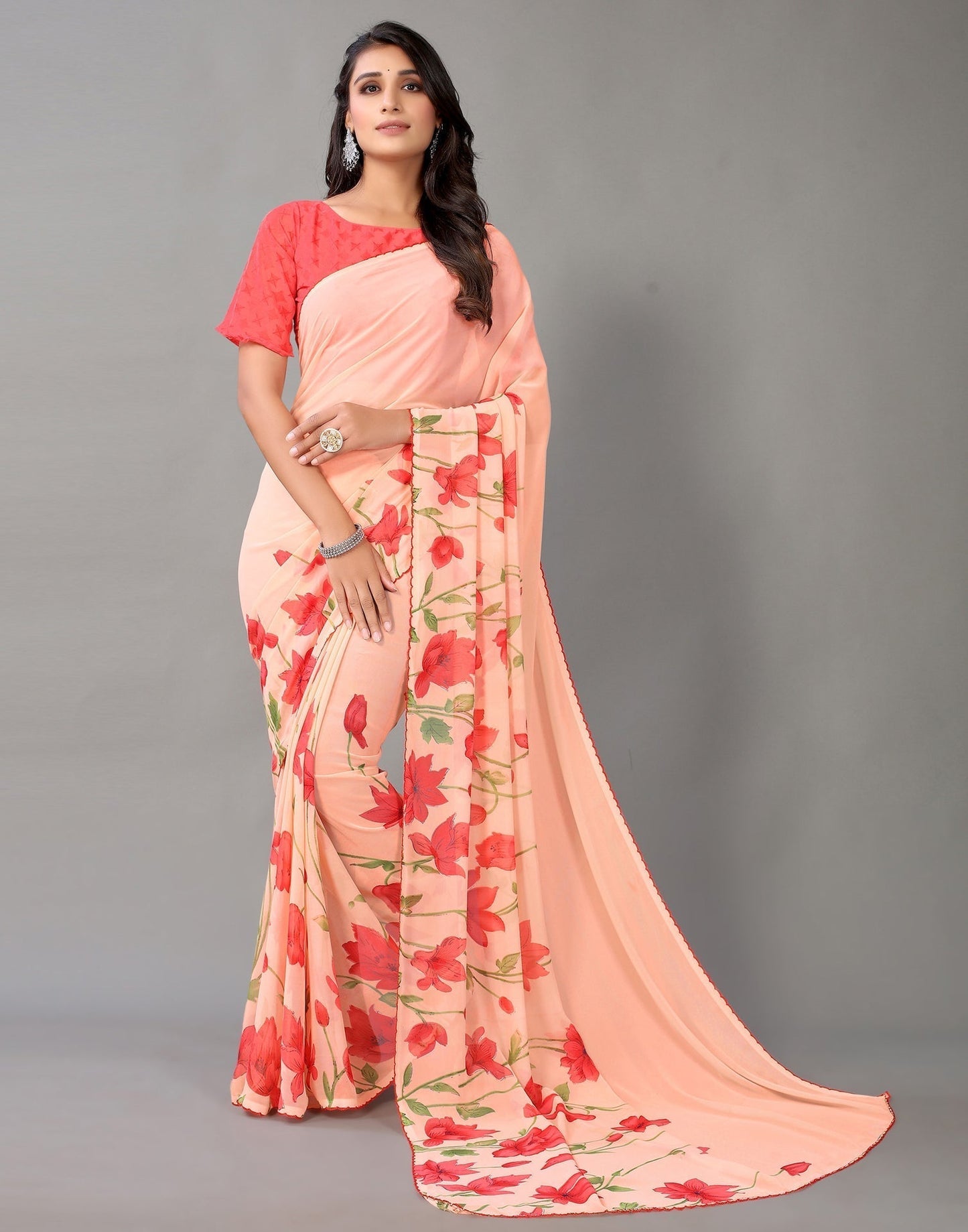 Light Peach Georgette Saree | Leemboodi