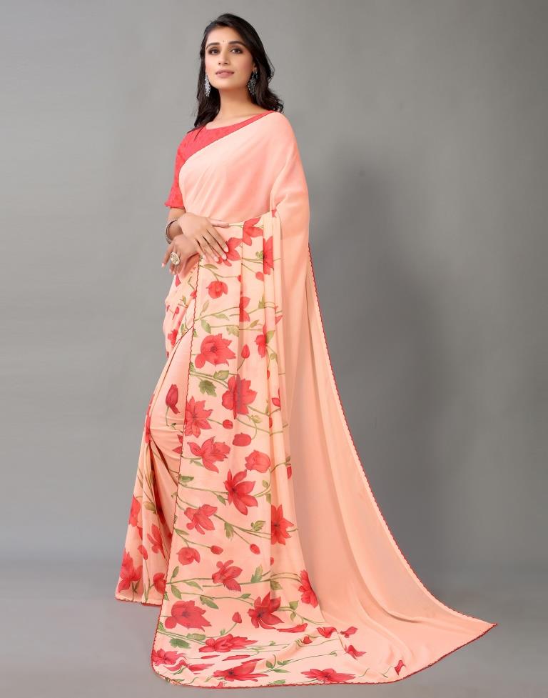 Light Peach Georgette Saree | Leemboodi