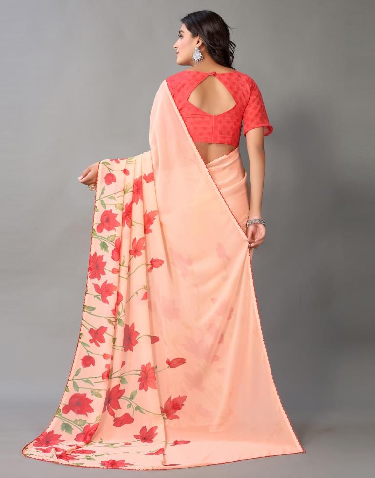 Light Peach Georgette Saree | Leemboodi