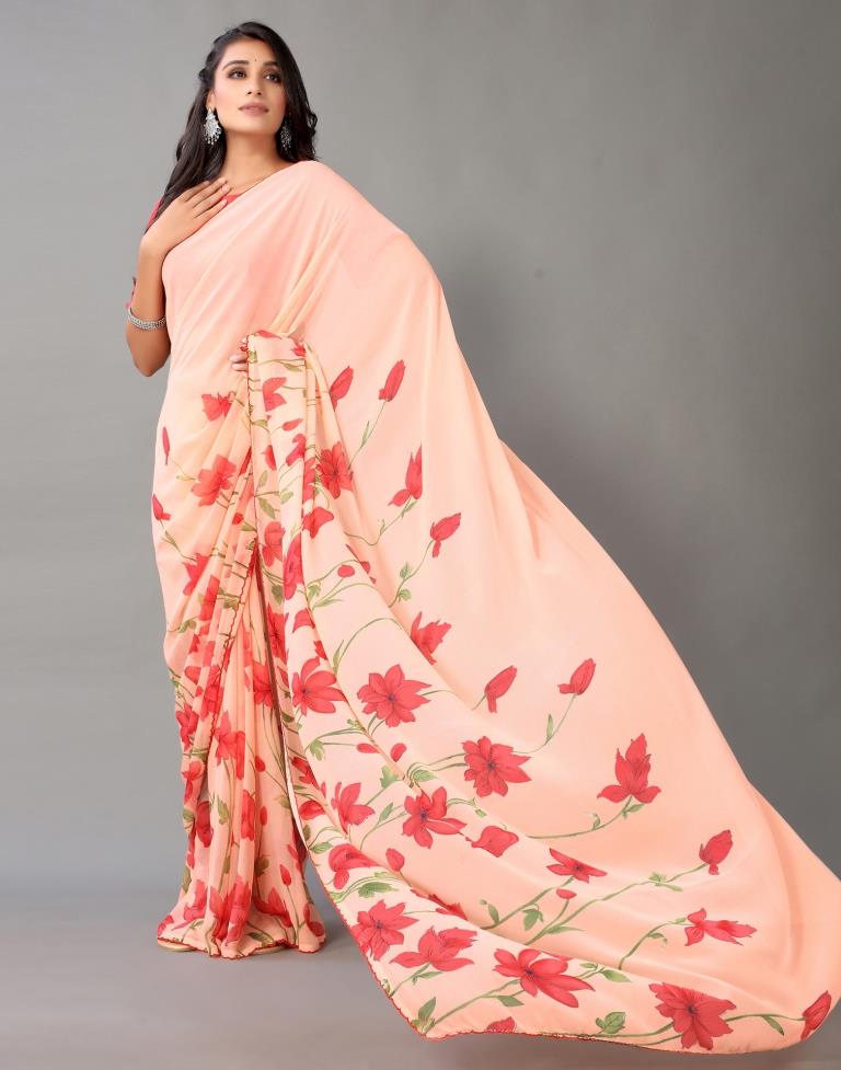 Light Peach Georgette Saree | Leemboodi