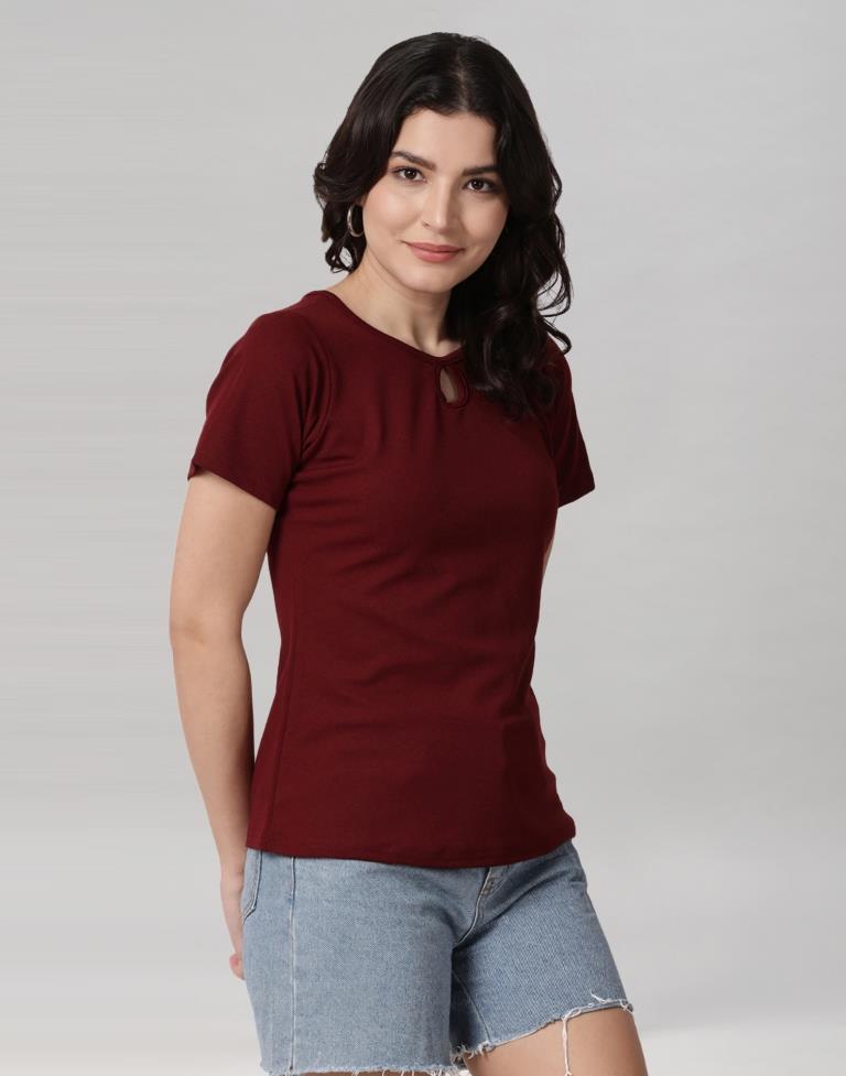 Maroon Coloured Lycra Knitted Top | Sudathi