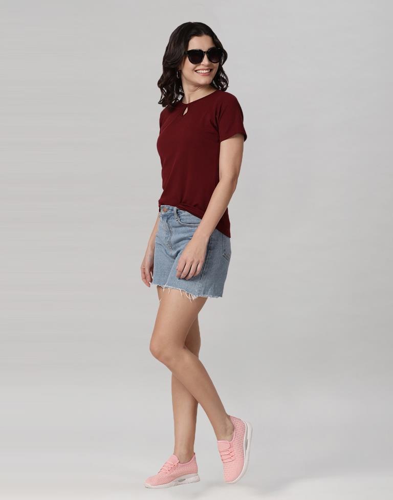 Maroon Coloured Lycra Knitted Top | Sudathi