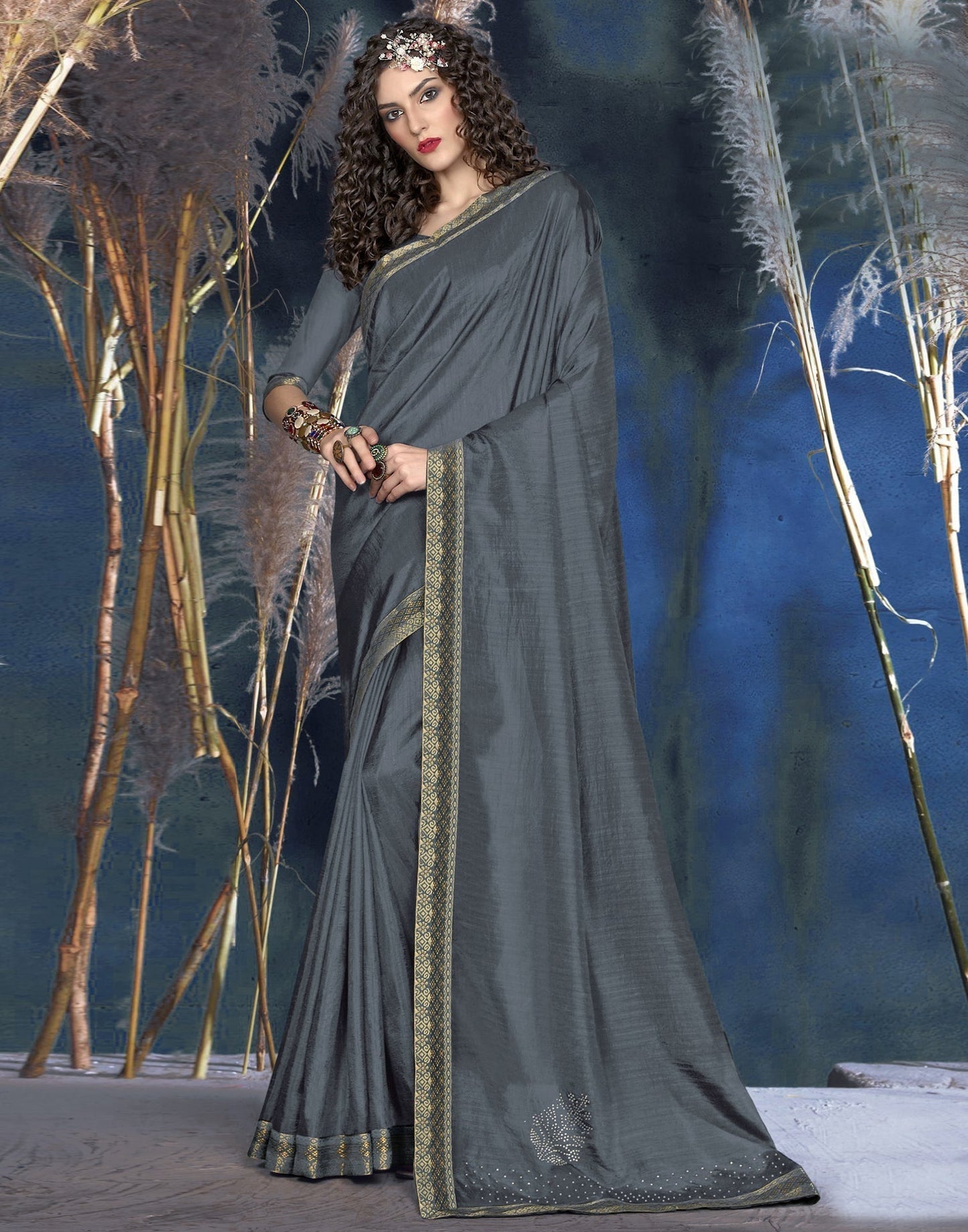 Steel Grey Silk Saree | Leemboodi