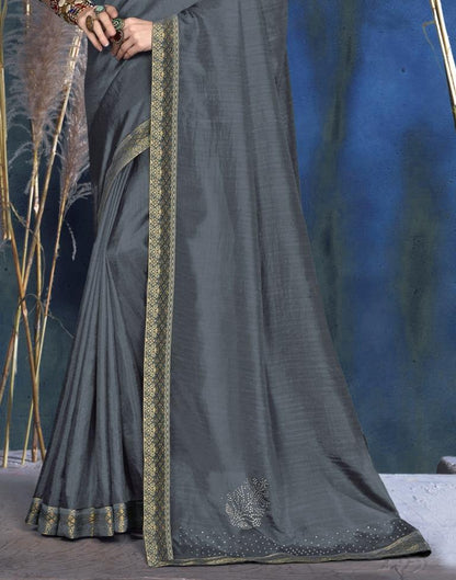 Steel Grey Silk Saree | Leemboodi