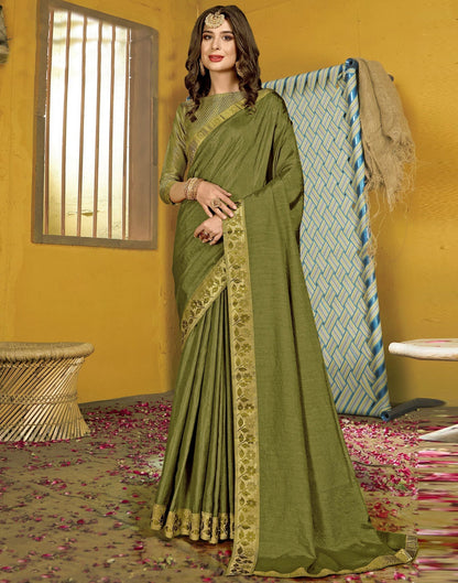 Olive Green Silk Saree | Leemboodi
