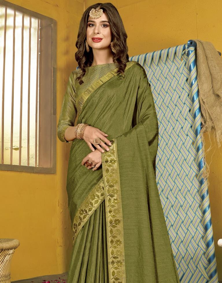 Olive Green Silk Saree | Leemboodi