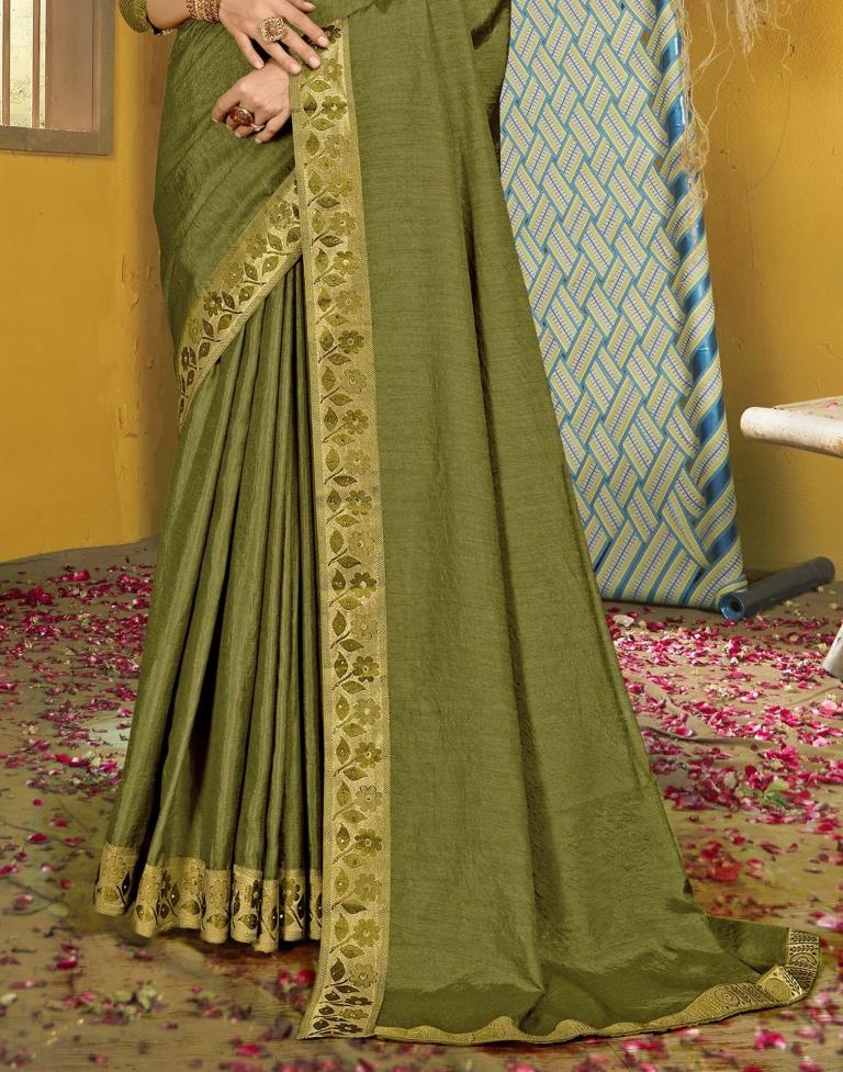 Olive Green Silk Saree | Leemboodi