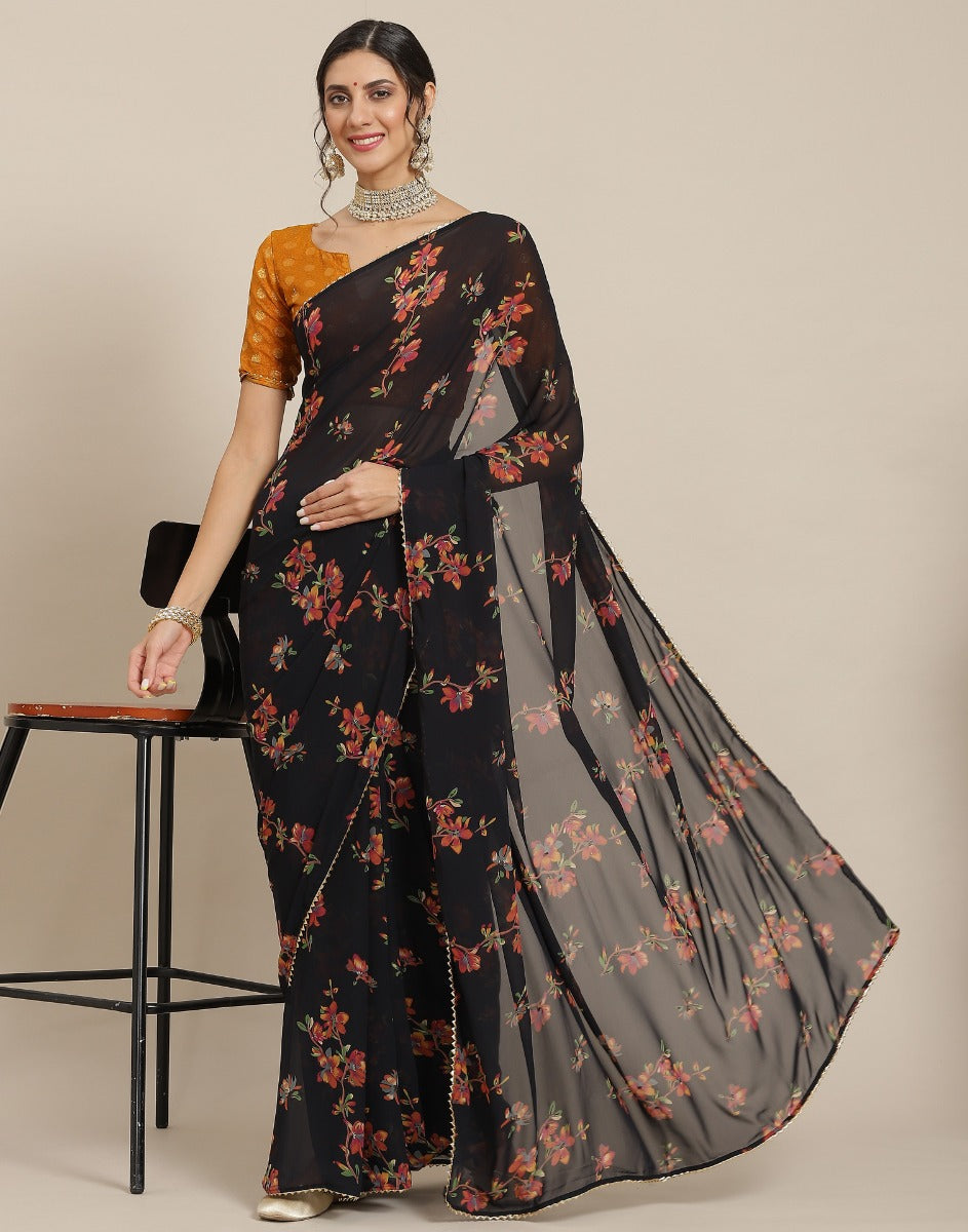 Black And Multicolour Georgette Saree | Leemboodi