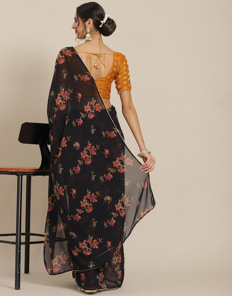 Black And Multicolour Georgette Saree | Leemboodi