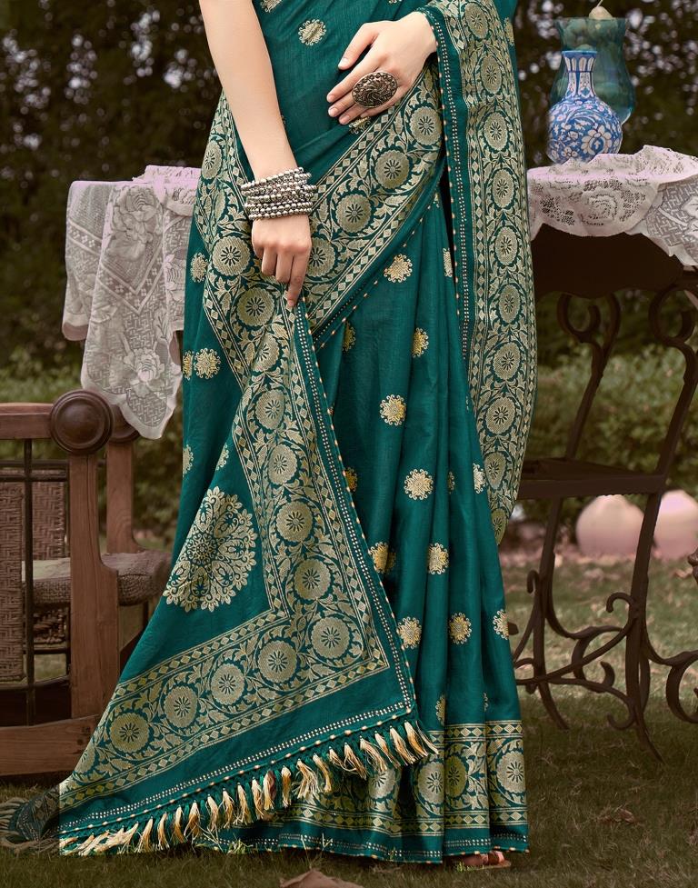 Dark Green Printed Silk Saree