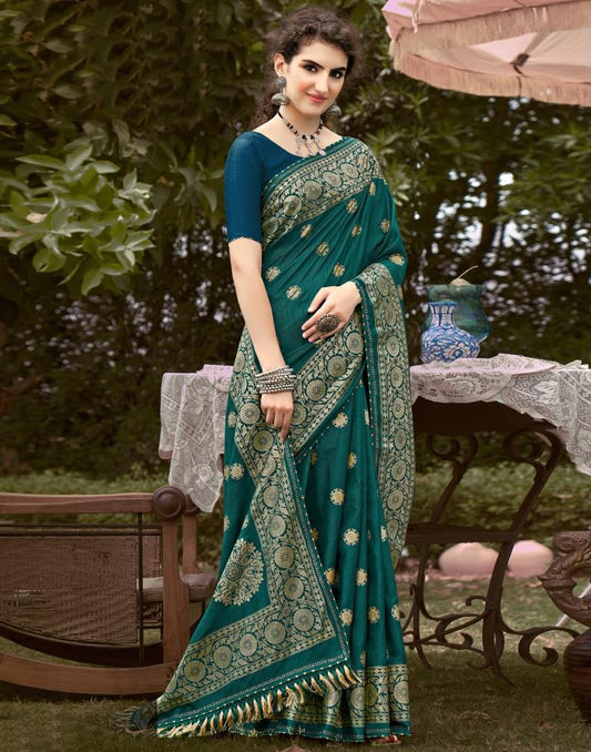Dark Green Printed Silk Saree