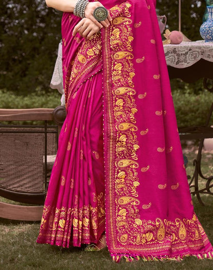Hot Pink Printed Silk Saree