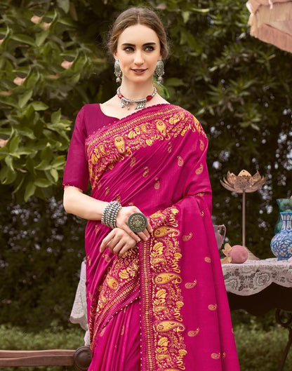 Hot Pink Printed Silk Saree