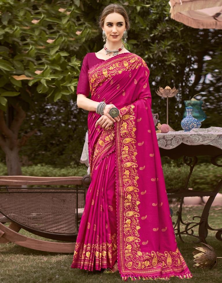 Hot Pink Printed Silk Saree