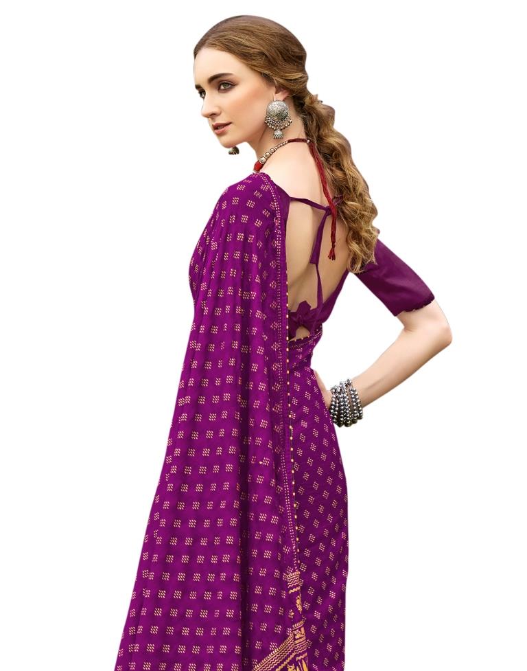 Purple Printed Silk Saree