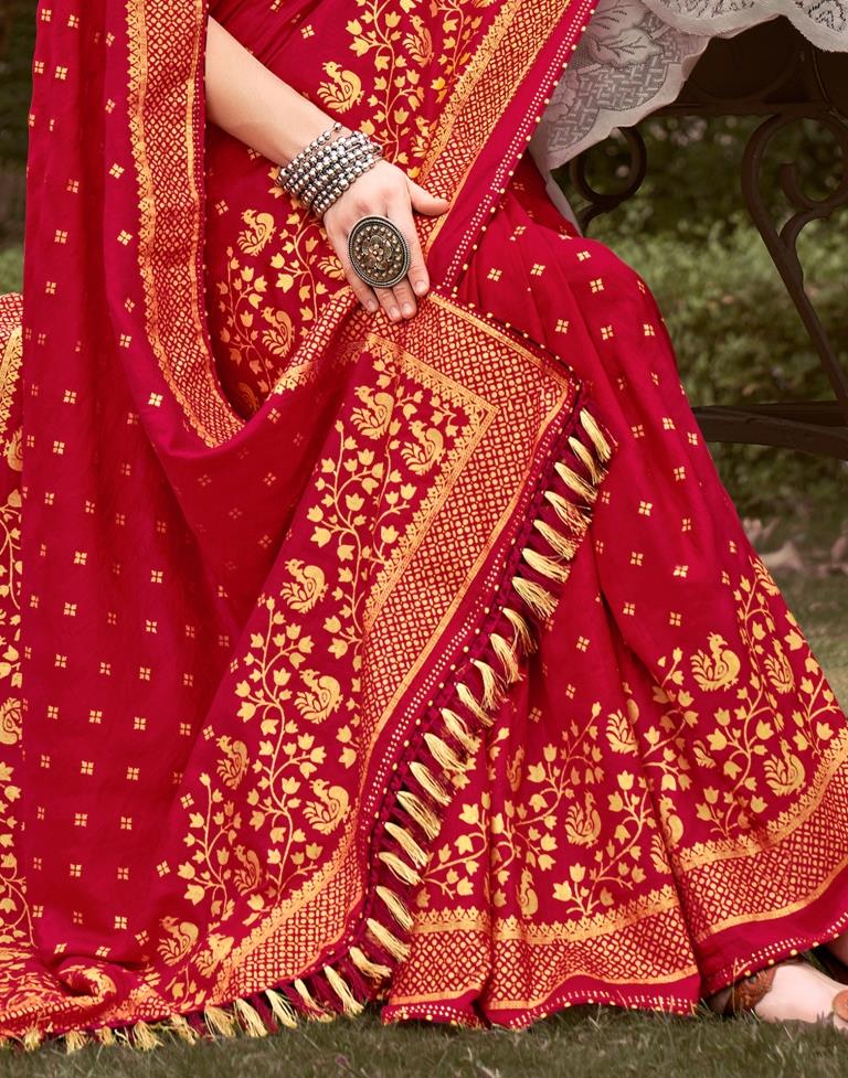 Red Printed Silk Saree