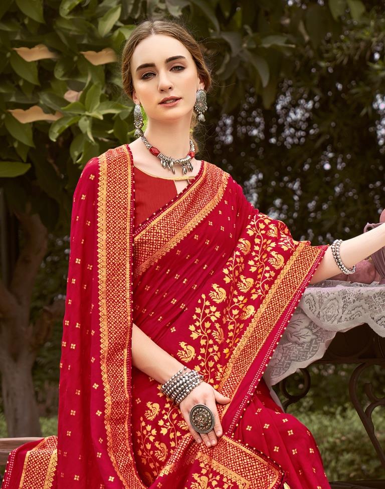 Red Printed Silk Saree