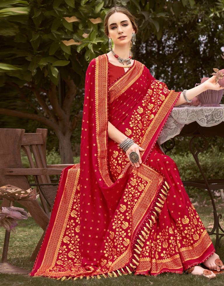 Red Printed Silk Saree