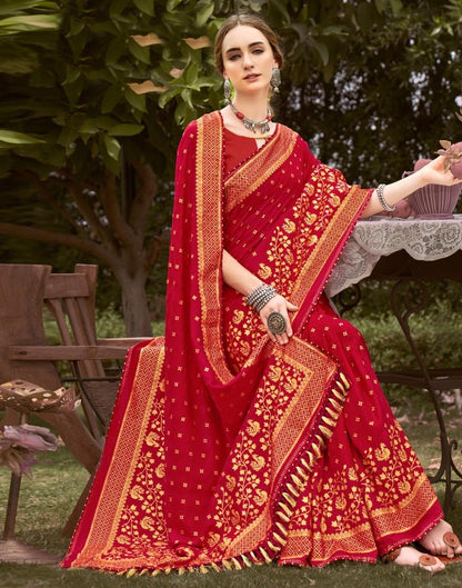 Red Printed Silk Saree