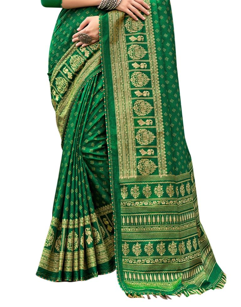 Green Printed Silk Saree