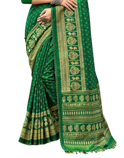 Green Printed Silk Saree