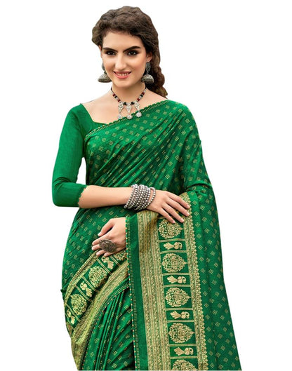 Green Printed Silk Saree
