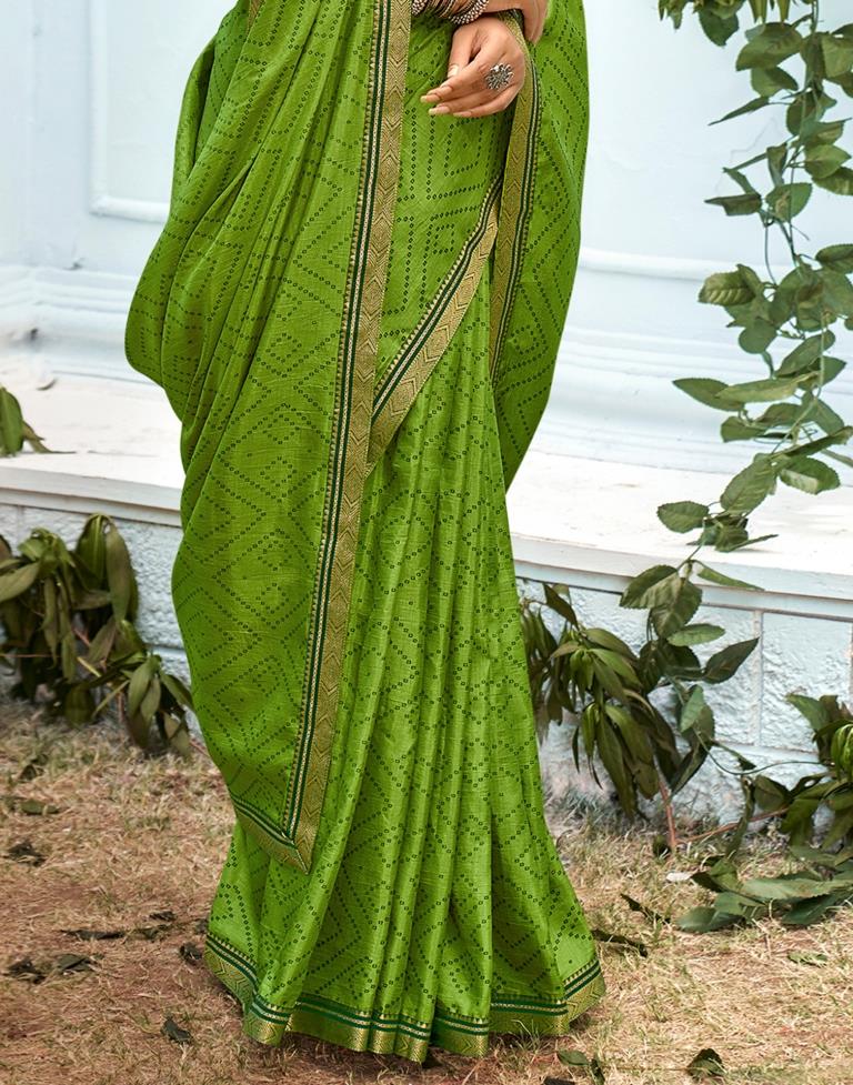 Light Olive Green Bandhani Silk Saree