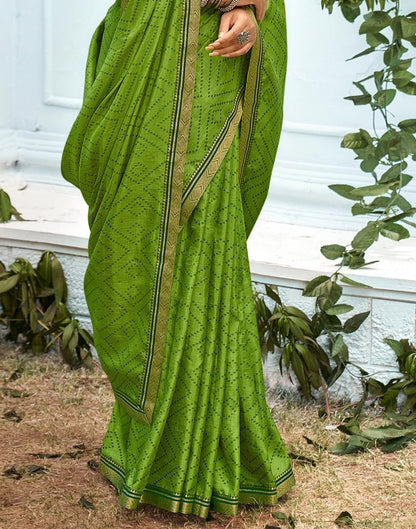 Light Olive Green Bandhani Silk Saree