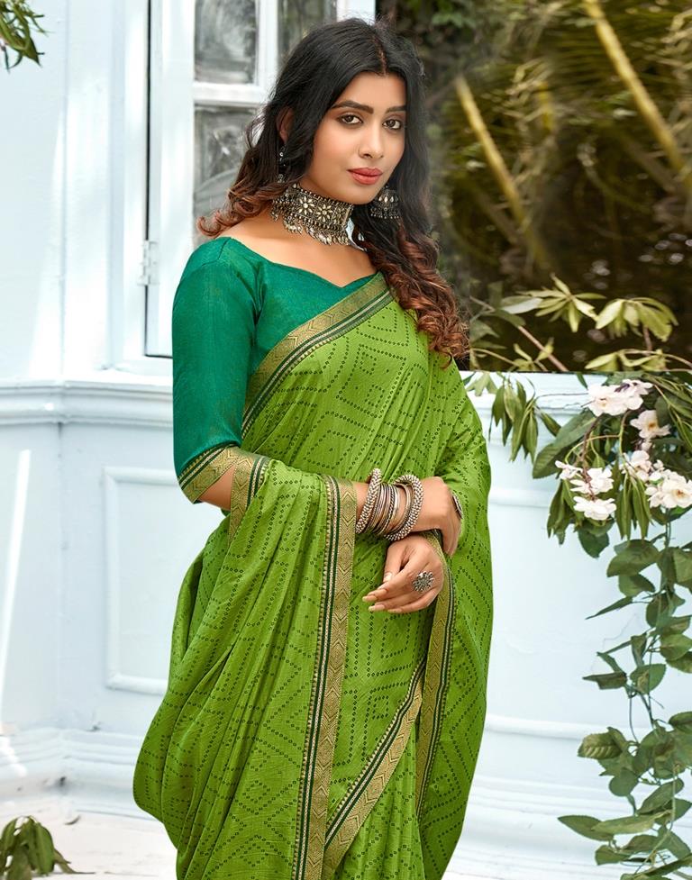 Light Olive Green Bandhani Silk Saree