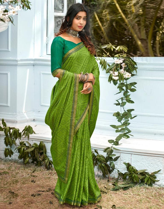 Light Olive Green Bandhani Silk Saree