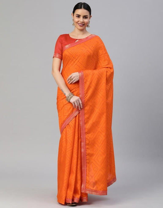 Dark Orange Bandhani Silk Saree