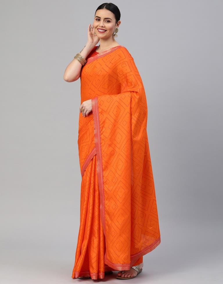 Dark Orange Bandhani Silk Saree