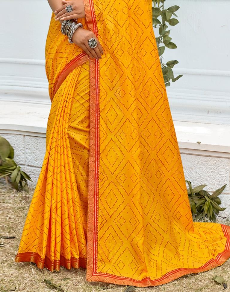 Yellow Bandhani Silk Saree