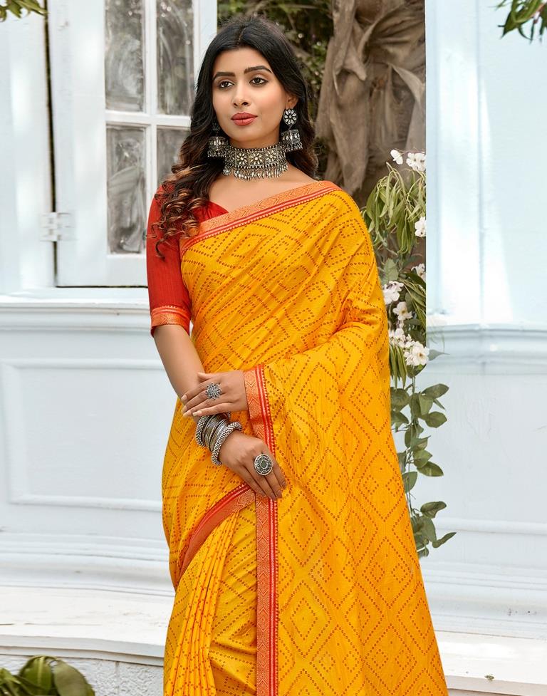 Yellow Bandhani Silk Saree