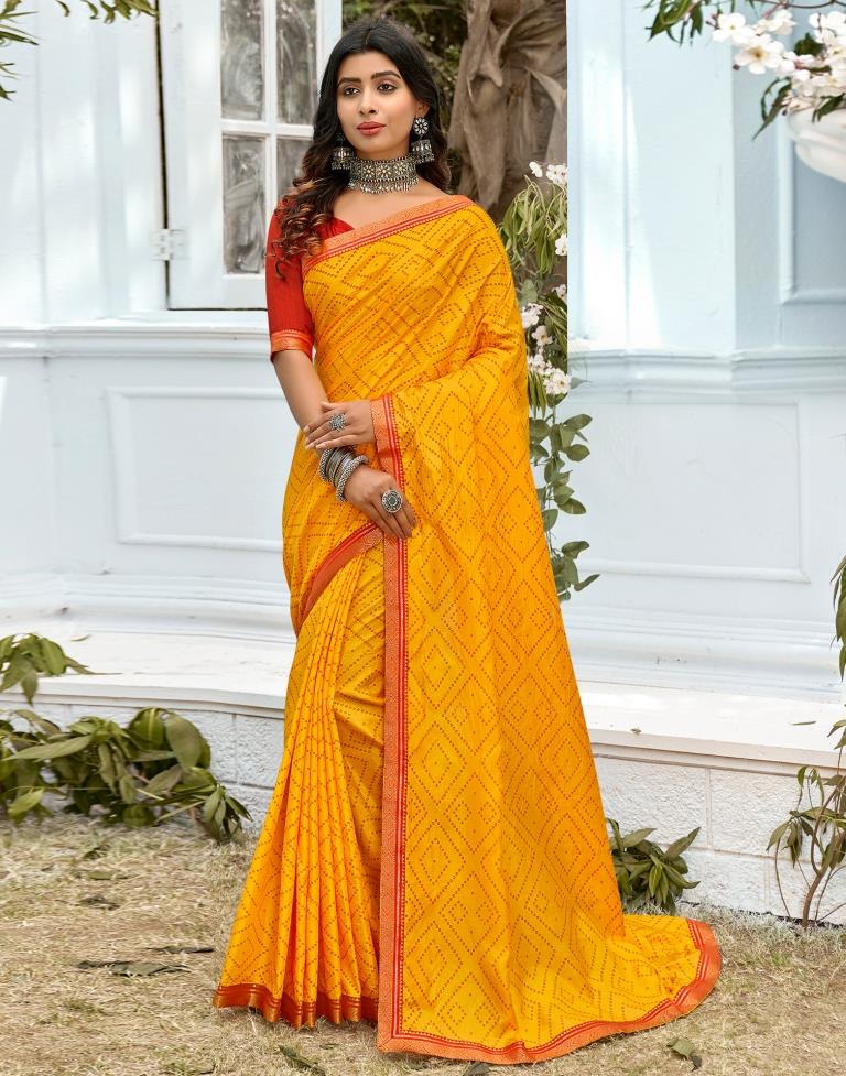 Yellow Bandhani Silk Saree