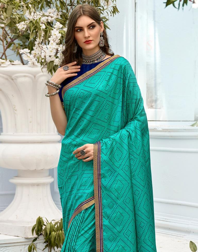 Turquoise Green Bandhani Silk Saree | Sudathi